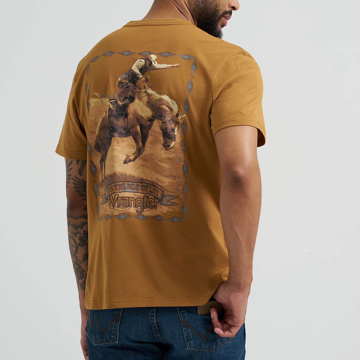 Wrangler Men's S/S Bucking Cowboy Back Graphic T-Shirt in Tobacco Brown