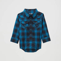 Wrangler Baby Boy's L/S  Western Snap Body Suit in Blue Plaid