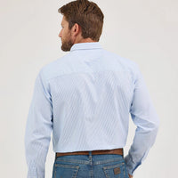 Wrangler Men's L/S Cody Johnson One Pocket Striped Button Down Shirt in Blue