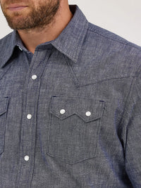 Wrangler Men's L/S Cody Johnson Sawtooth Pocket Western Snap Shirt in Navy (Available in Tall Sizes)