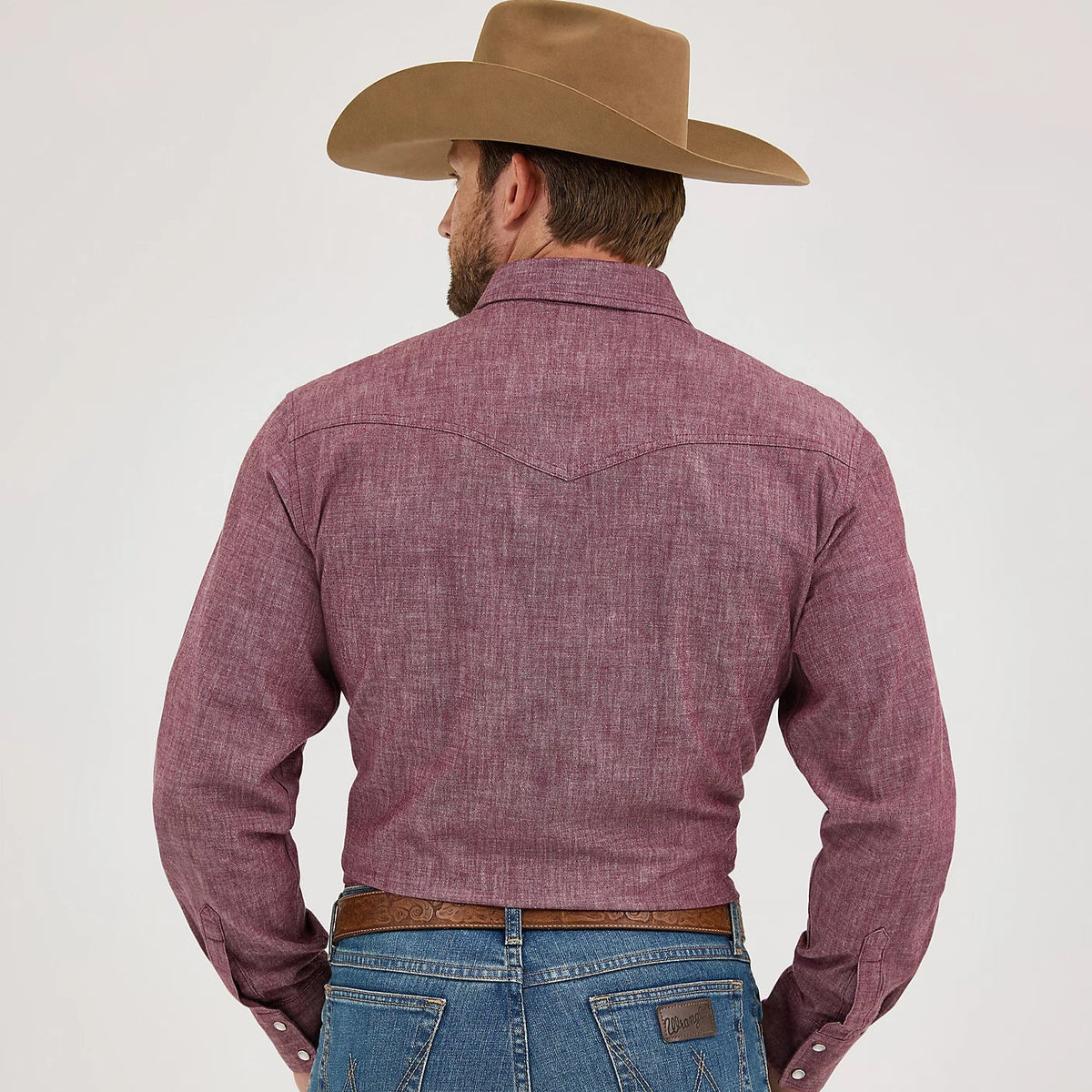 Wrangler Men's L/S Cody Johnson Sawtooth Pocket Western Snap Shirt in Burgundy