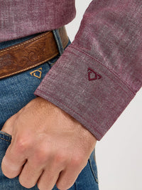 Wrangler Men's L/S Cody Johnson Sawtooth Pocket Western Snap Shirt in Burgundy