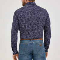Wrangler Men's L/S Cody Johnson One Pocket Paisley Button Down Shirt in Navy (Available in Tall Sizes)
