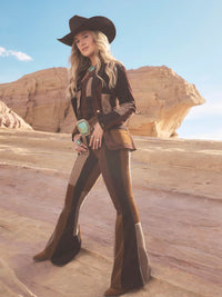 Wrangler x Lainey Wilson Patchwork Corduroy Bell Jean in Brown