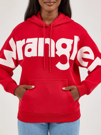Wrangler Retro Women's Bold Logo Hoodie in Berry Red
