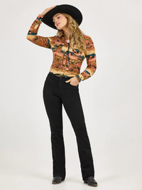 Wrangler Retro Women's L/S Desert Print Western Snap Shirt