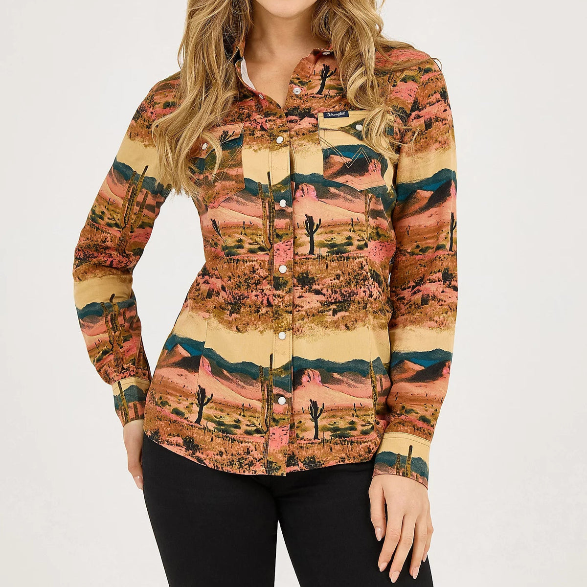 Wrangler Retro Women's L/S Desert Print Western Snap Shirt
