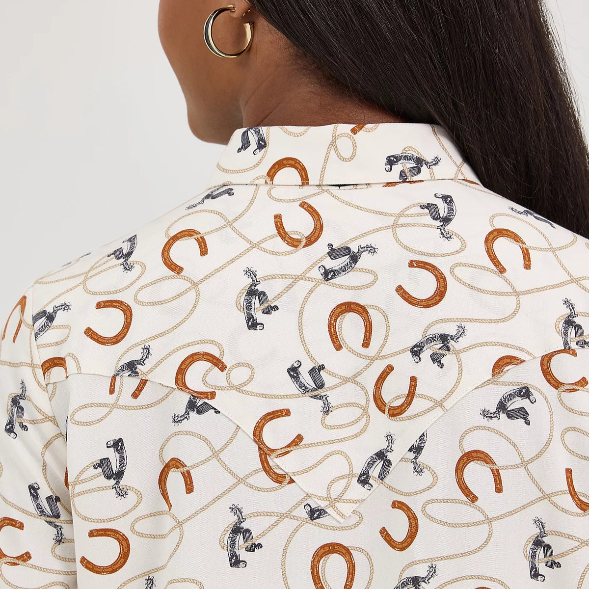 Wrangler Retro Women's L/S Tie Neck Button Up Blouse in White