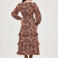 Wrangler Retro Women's L/S Ruffle Accent Maxi Dress in Brown