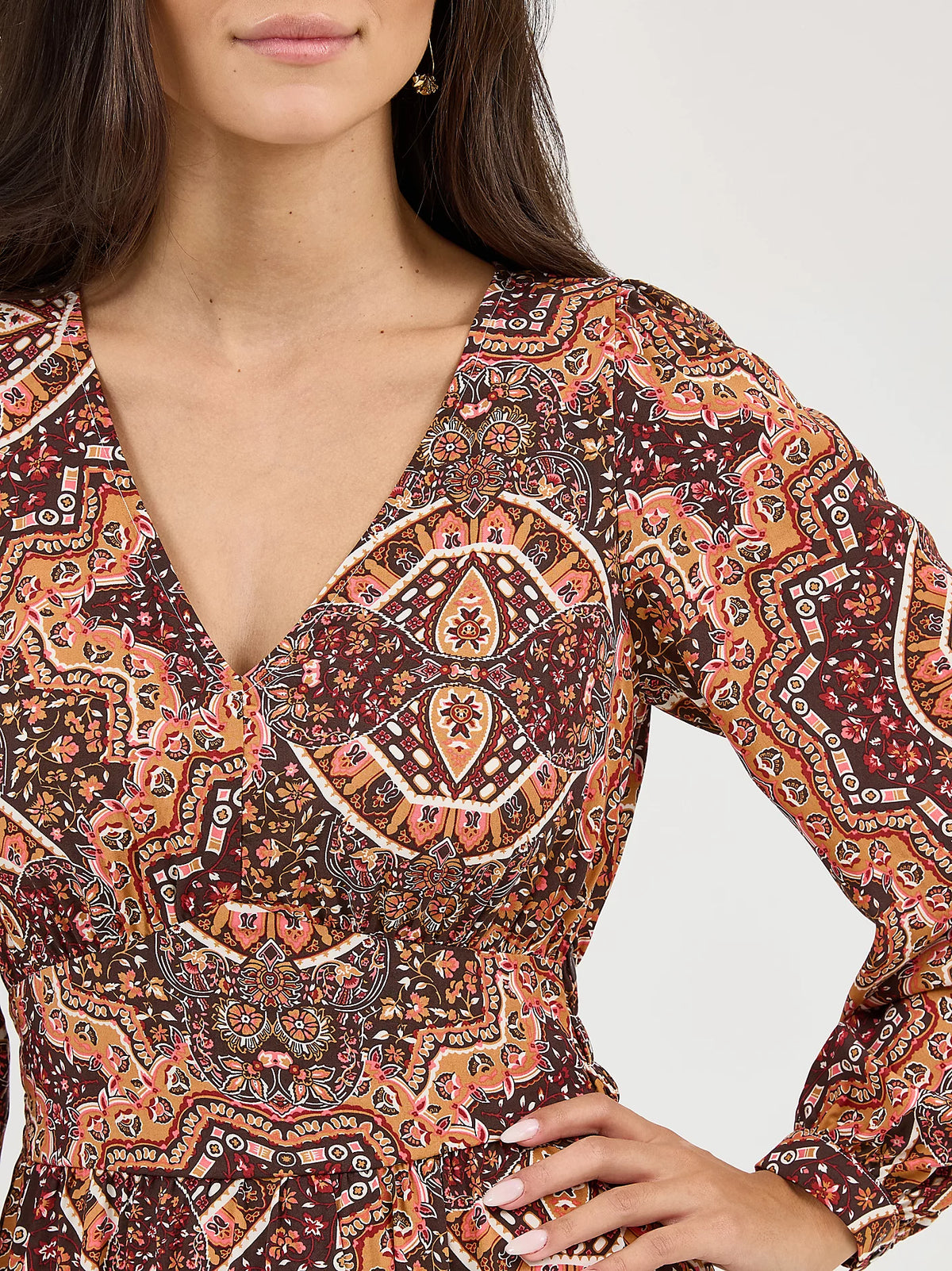 Wrangler Retro Women's L/S Ruffle Accent Maxi Dress in Brown