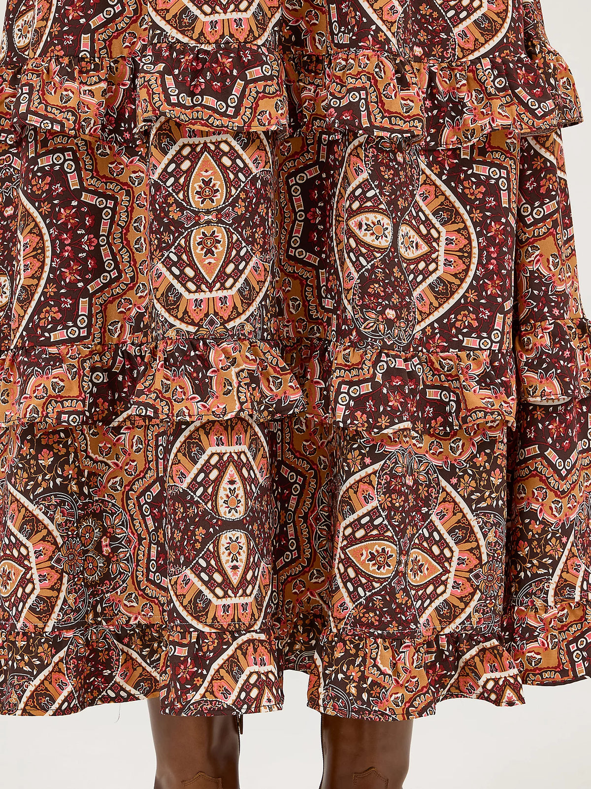 Wrangler Retro Women's L/S Ruffle Accent Maxi Dress in Brown