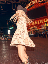 Wrangler Retro Women's L/S Smocked Bodice A-Line Dress in Cream