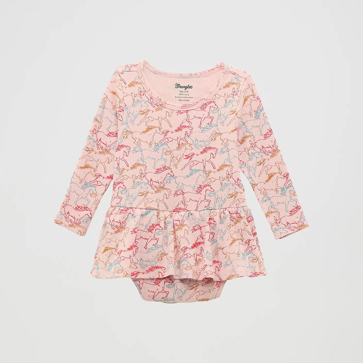 Wrangler Baby Girl's L/S Allover Horse Print Skirted Bodysuit in Pink