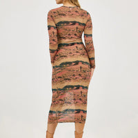 Wrangler Retro Women's L/S Desert Print Mesh Maxi Dress