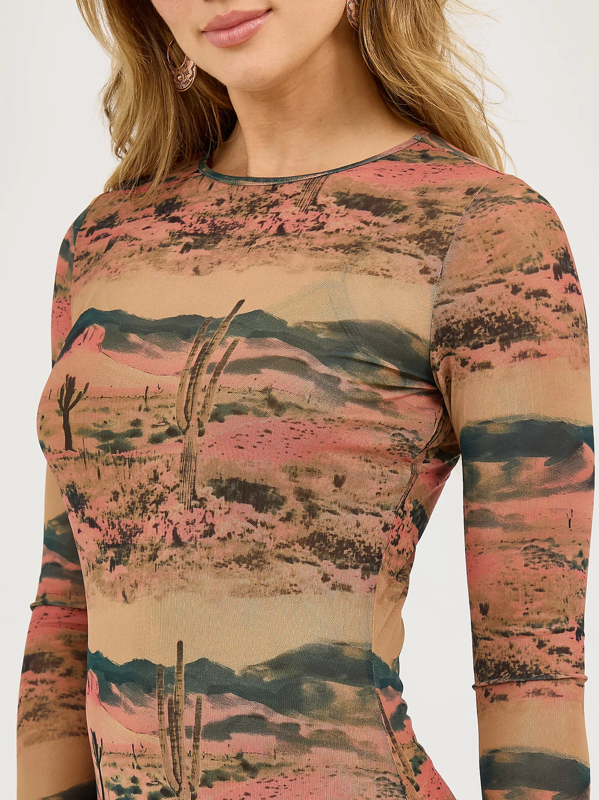 Wrangler Retro Women's L/S Desert Print Mesh Maxi Dress