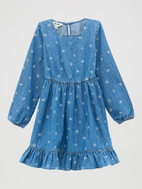Wrangler Girl's L/S Ruffled Hem Denim Dress