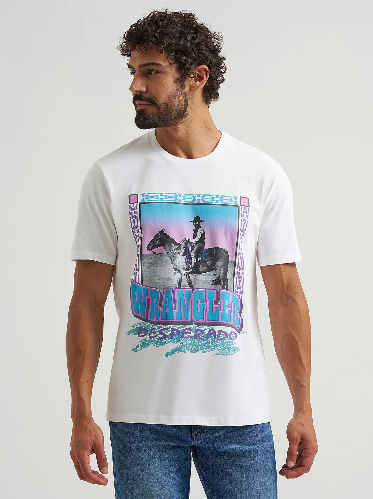 Wrangler Men's S/S Reissue 90's Desperado Graphic Tee in Bright White