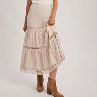 Women's Western Bohemian Crochet Midi Skirt in Oatmeal