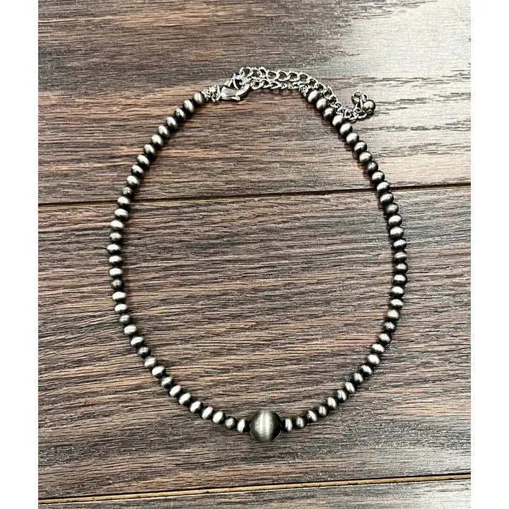 16" Silver Navajo Inspired Bead Necklace