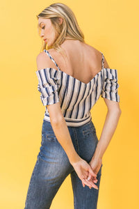 Women's Striped Off The Shoulder Cropped Shirt