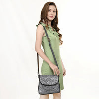 American Darling Leather Floral Tooled Crossbody Bag in Grey