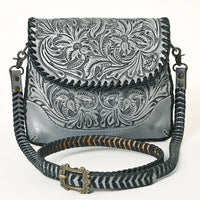 American Darling Leather Floral Tooled Crossbody Bag in Grey