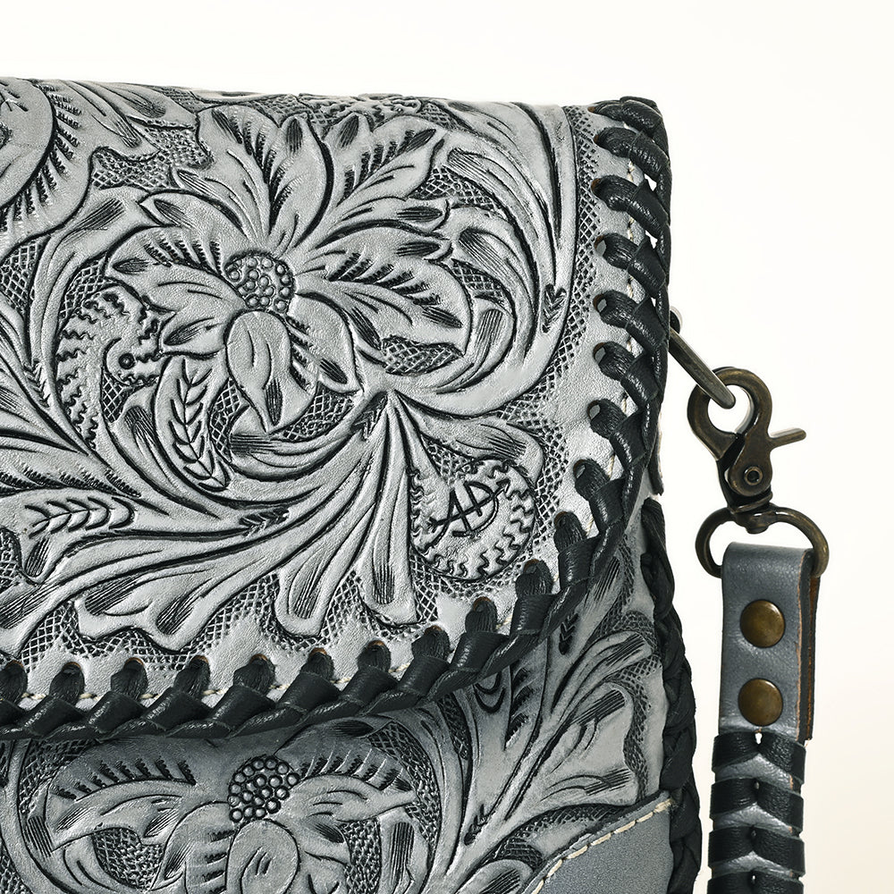 American Darling Leather Floral Tooled Crossbody Bag in Grey