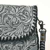 American Darling Leather Floral Tooled Crossbody Bag in Grey