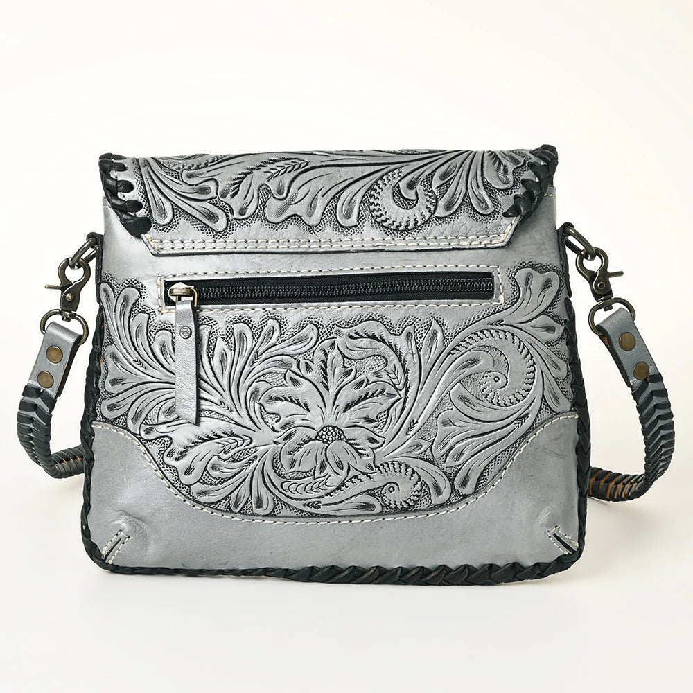 American Darling Leather Floral Tooled Crossbody Bag in Grey