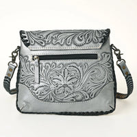 American Darling Leather Floral Tooled Crossbody Bag in Grey