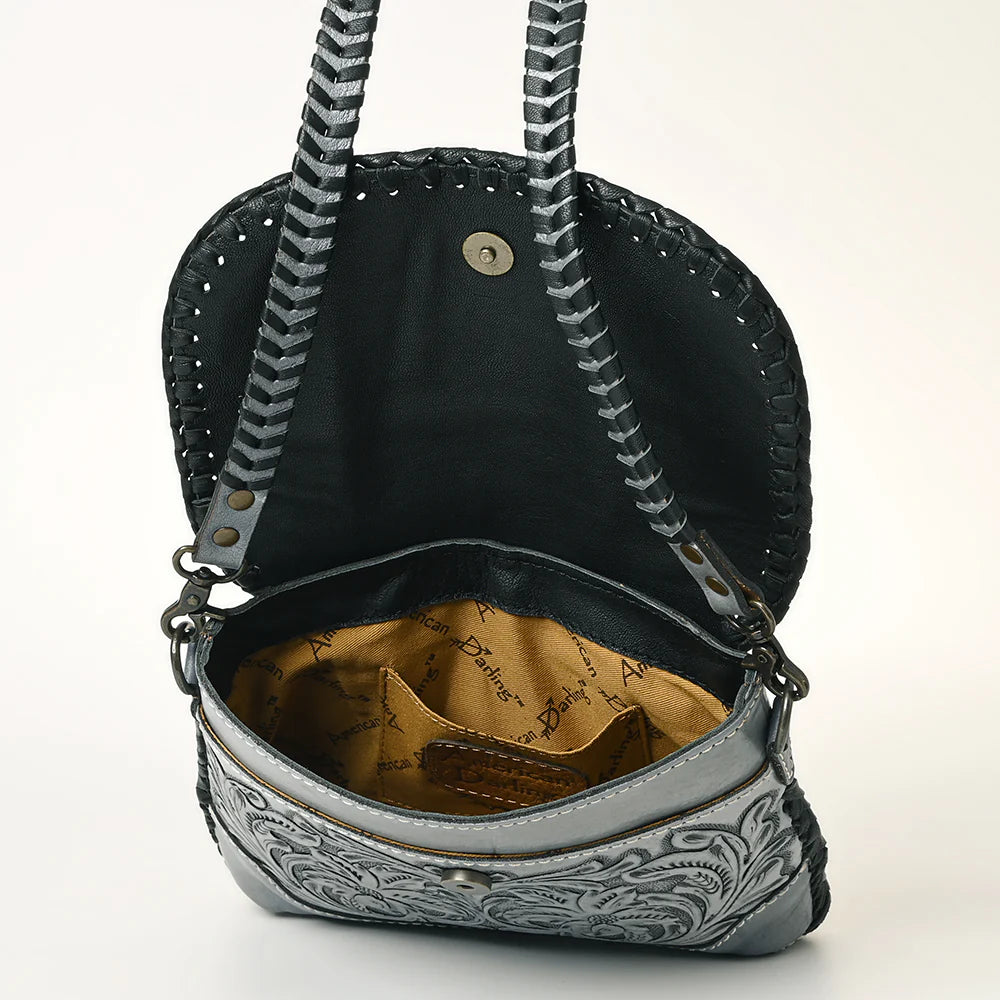 American Darling Leather Floral Tooled Crossbody Bag in Grey