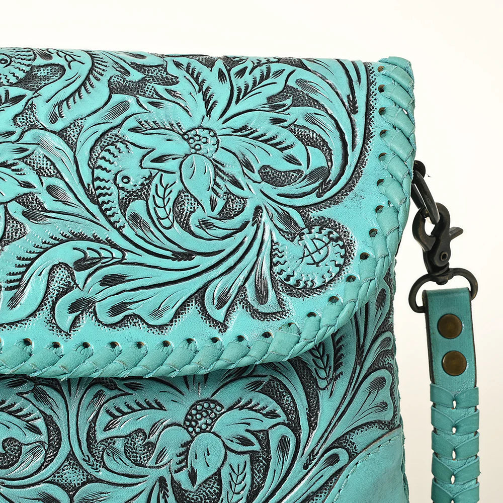American Darling Leather Floral Tooled Crossbody Bag in Turquoise