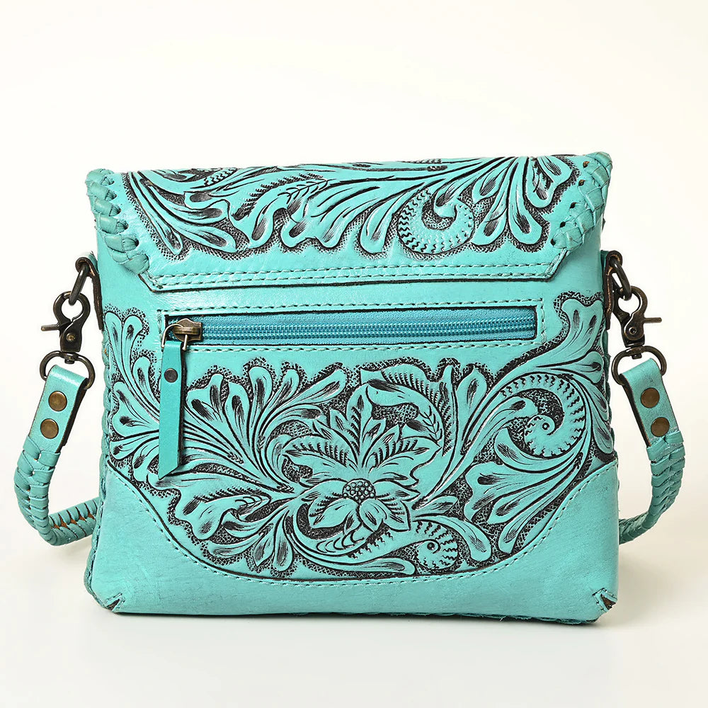 American Darling Leather Floral Tooled Crossbody Bag in Turquoise