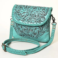 American Darling Leather Floral Tooled Crossbody Bag in Turquoise
