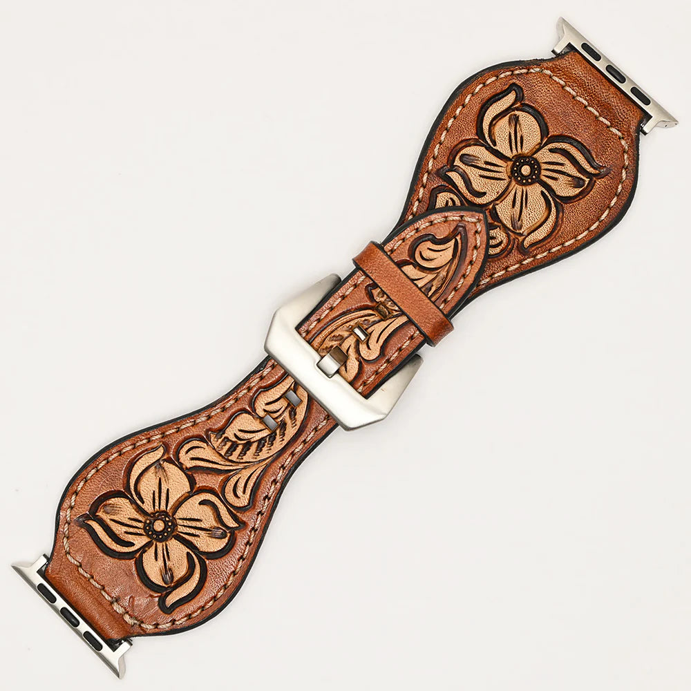 American Darling Tan Floral Tooled Tapered Leather iWatch Band