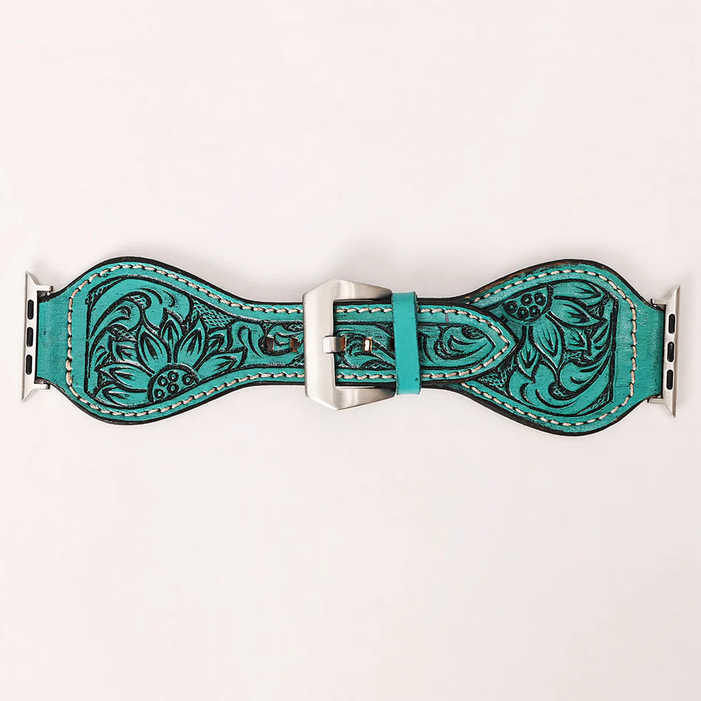 American Darling Turquoise Floral Sunflower Tooled Tapered Leather iWatch Band