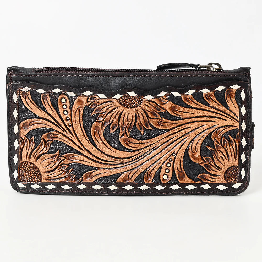American Darling Buckstitched Floral Tooled Leather Card Wallet