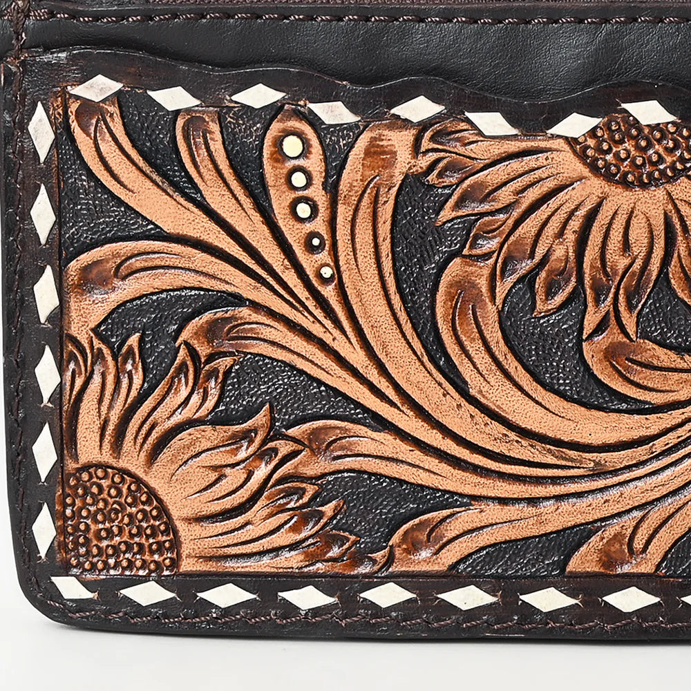 American Darling Buckstitched Floral Tooled Leather Card Wallet