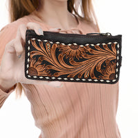 American Darling Buckstitched Floral Tooled Leather Card Wallet