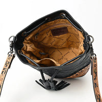 American Darling Floral Tooled Quilted Black Leather Crossbody Bucket Bag