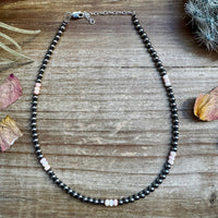 14" Pink Conch and 4mm Sterling Silver Pearl Choker