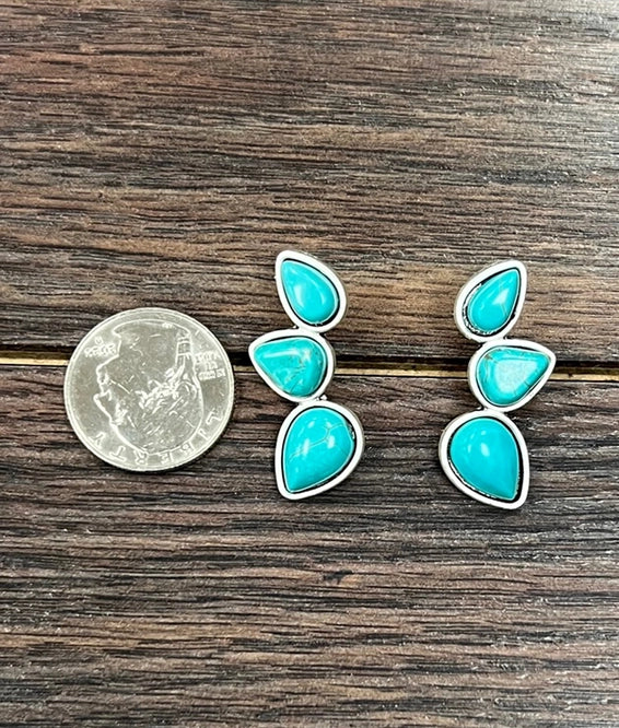 1 3/8" Western Turquoise Stone Drop Stud Earring