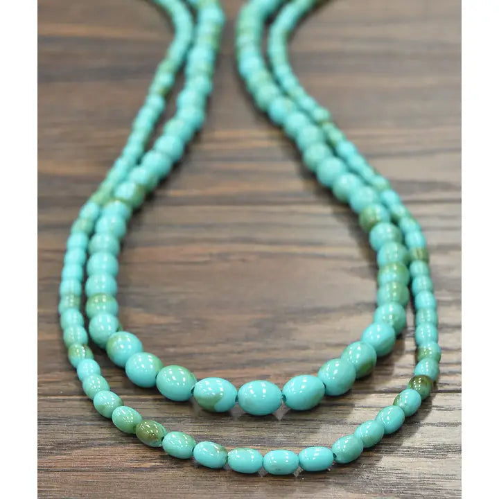50" 2-Strand Oval Bead Turquoise Necklace