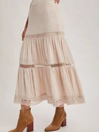 Women's Western Bohemian Crochet Midi Skirt in Oatmeal