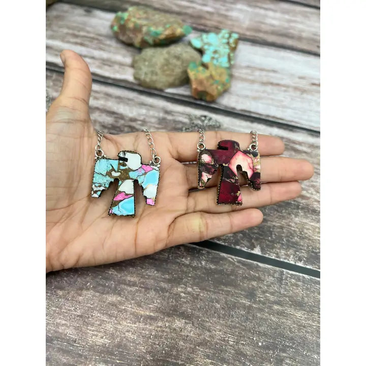 16" Handmade Thunderbird Sterling Silver Necklace in Dahlia Rose