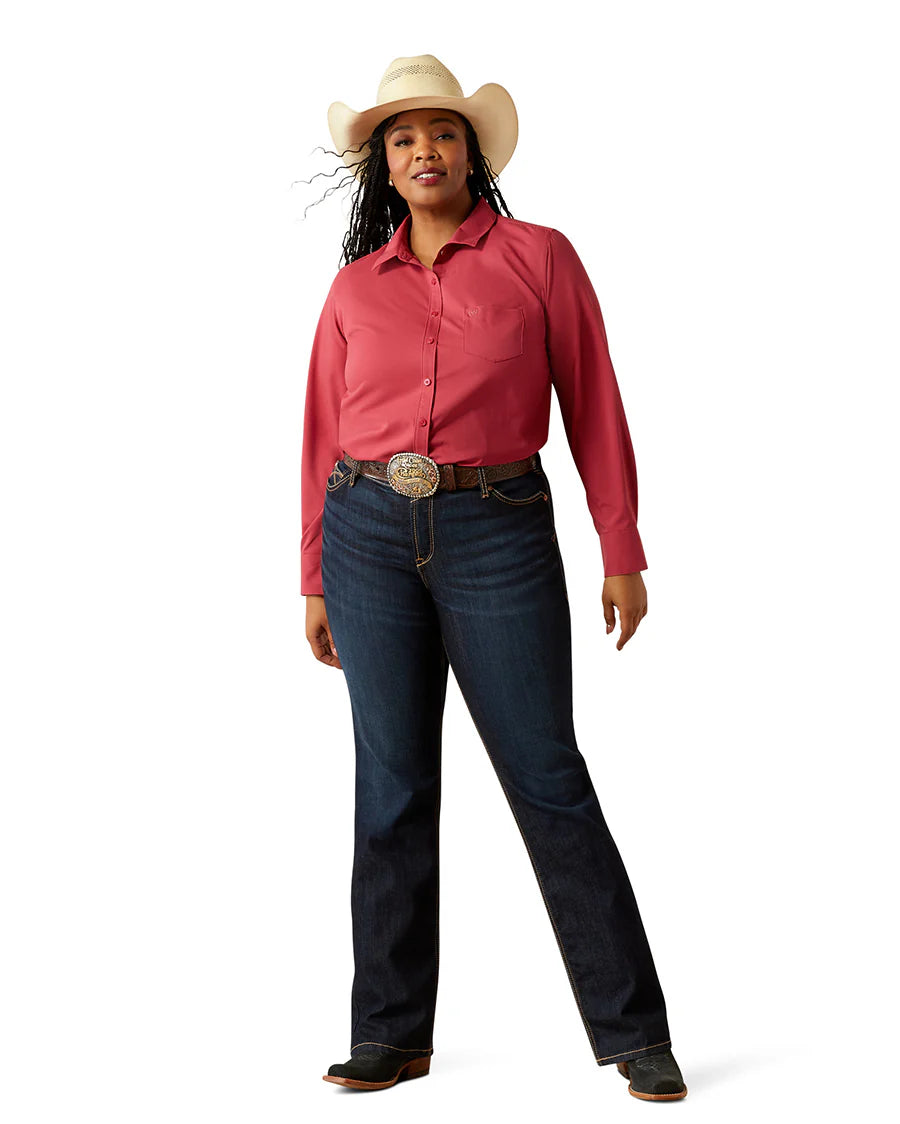 Ariat Women's Kirby Pro L/S Western Button Down Shirt in Solid Red (Available in Plus Sizes)