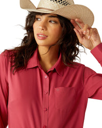 Ariat Women's Kirby Pro L/S Western Button Down Shirt in Solid Red (Available in Plus Sizes)