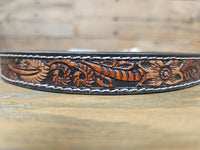 Twister Floral Tooled & Painted Black Leather Hat Band