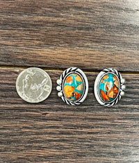 1" Oval Turquoise Stone with Large Matrix Stud Earrings