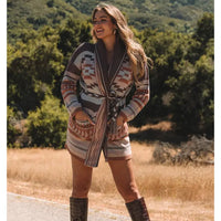 Women's L/S Heritage Wrap Cardigan in Taupe and Blush